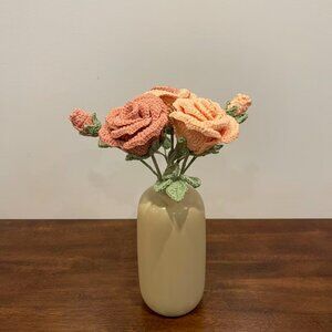 Handmade Crochet Cappuccino Rose Bouquet – Soft Brown Rose Arrangement